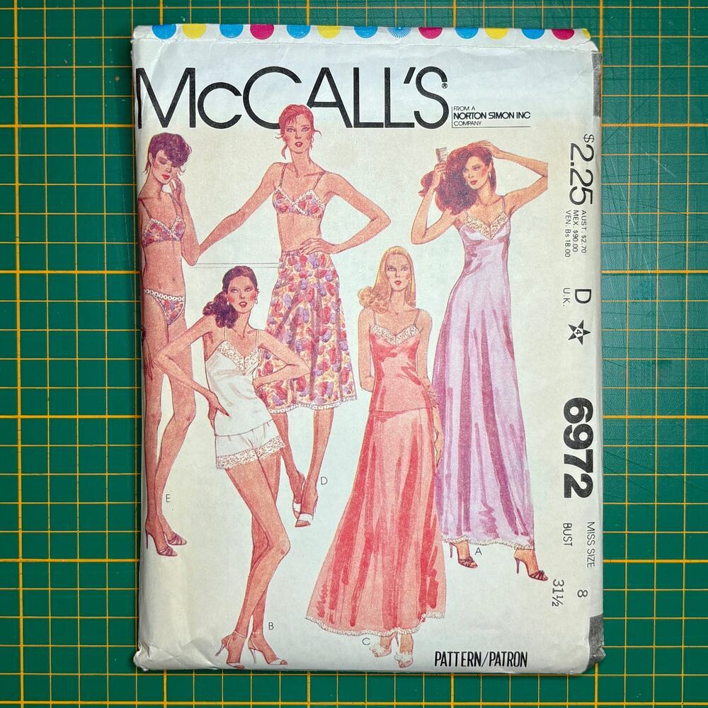 Vtg 1979 McCall's 6972 Lingerie Pattern Slip Camisole Bra Panties Bust 31.5 Cut